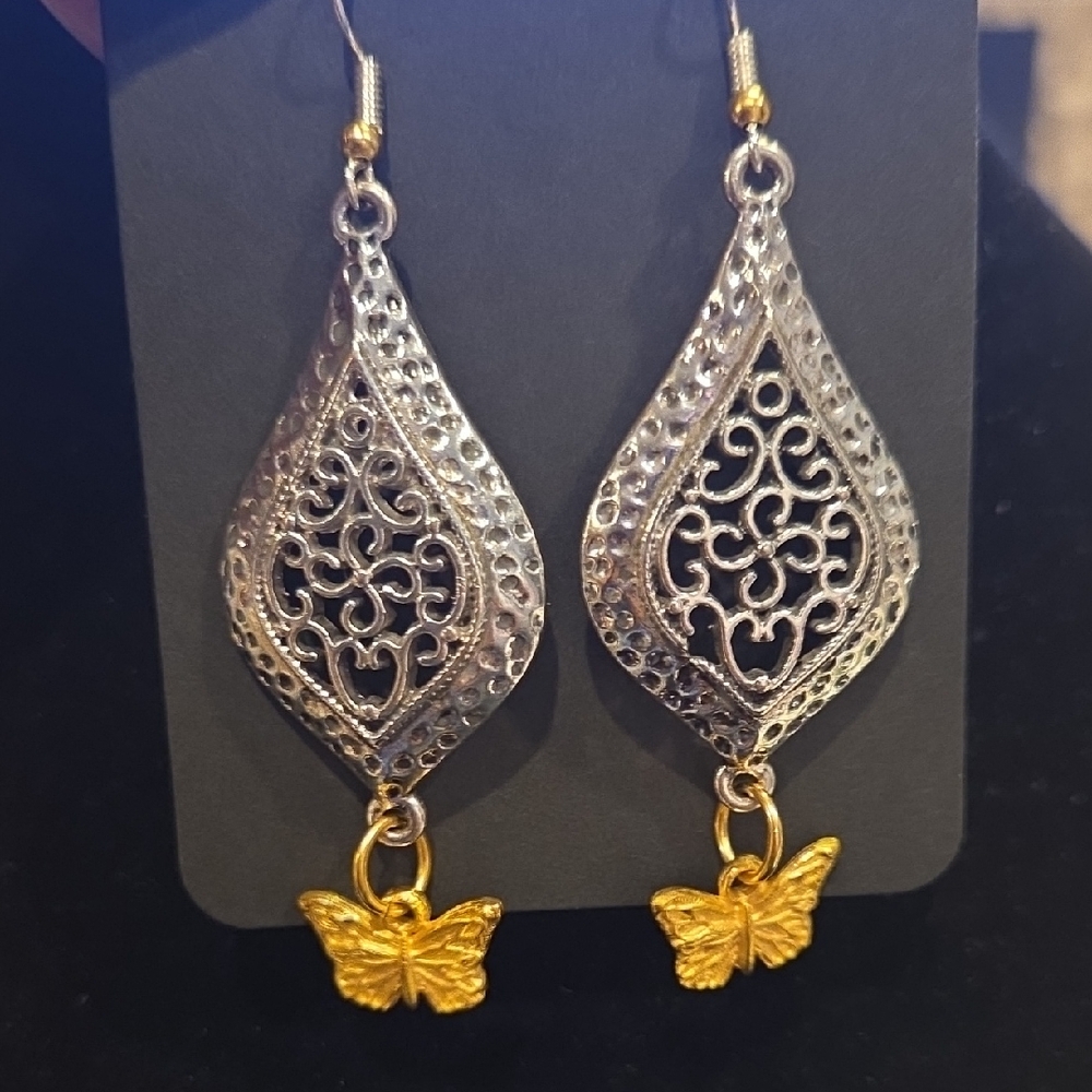 Elegant Silver and Gold Butterfly Earrings